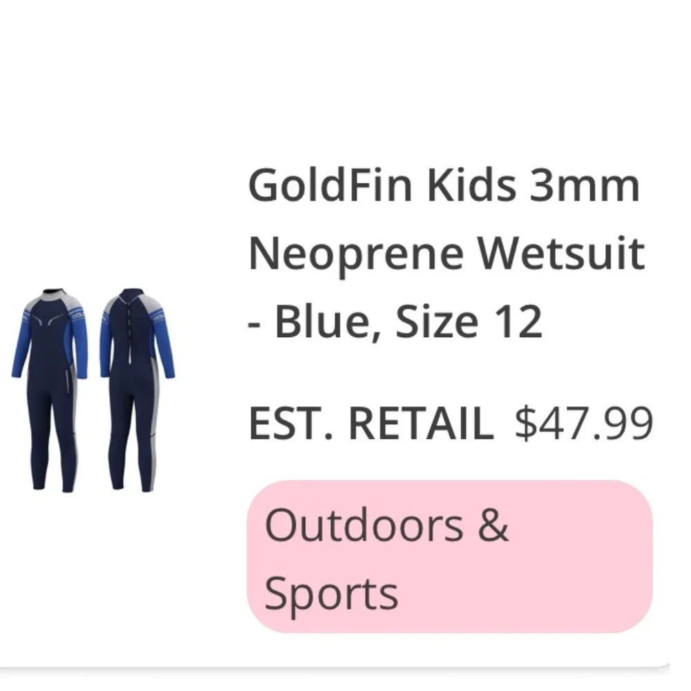 GoldFin Wetsuit Kids Size 12 Blue Excellent 3mm Neoprene Full Body Back Zip